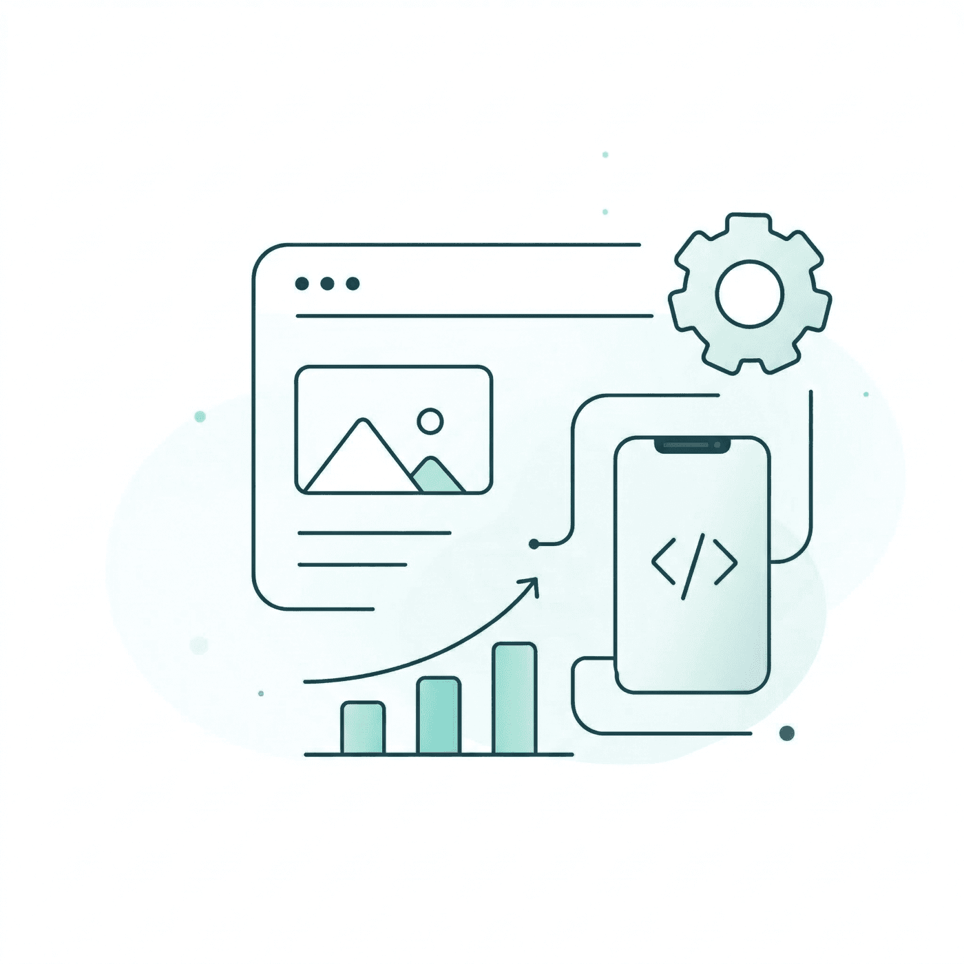 Illustration of website, app, analytics, and automation systems